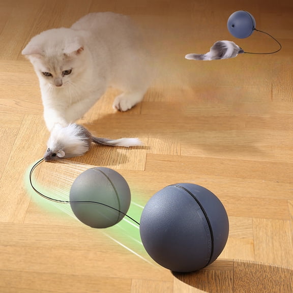 Indoor Rolling Ball Cat Toy with Mouse Attachment, Automatic Random Trajectory and Obstacle Avoidance, Hands Free Exercise for Hunting Instinct and Boredom Relief