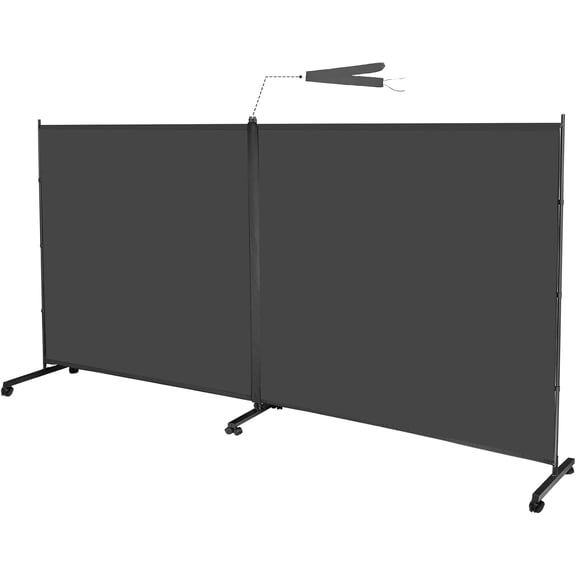 Indoor Room Divider 2 Large Panels on Wheels, 142W x 75H Rolling Privacy Screen W/Cover Strip, Portable Wall Divider for Home Office Partition, Grey