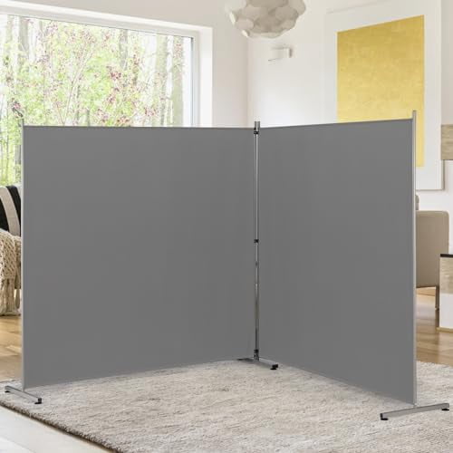 Indoor Room Divider, Portable Office Divider, Room Divider Wall Screen 2 Large Panel, Folding Partition Privacy Screen Walls Dividers for Room Separator 142" W x 71" H,Gray