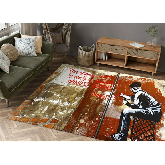 Indoor Rugs, Banksy Boy Rugs, Painting Rugs, Step Rugs, Salon Rugs, Banksy One Original Thought Rug, Banksy Graffiti Rug, Front Door Rug, 1.7'x2.3' - 50x70 cm