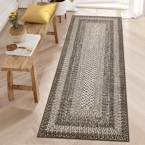 Indoor Runner Rugs, 2x6 Machine Washable & Non-Slip Low Pile Carpet with Braided Border, Ultra Soft Stain Resistant Floor Mat for Kitchen Entryway Hallway