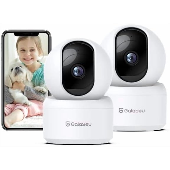 Indoor Security Camera 2K, Pet Camera, 360 Degree 2.4G WiFi Home Security Camera for Baby/Elder/Nanny with Night Vision, 24/7 SD Card Storage, Works with Alexa and Google Assistant G2-2Pack
