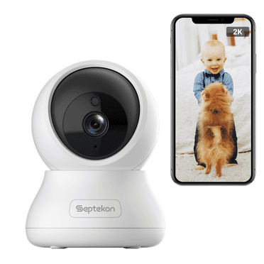 Septekon Indoor Security Camera 2K 360 Pan Tilt with Night Vision 2 Way Audio Siren Cloud SD Card, White