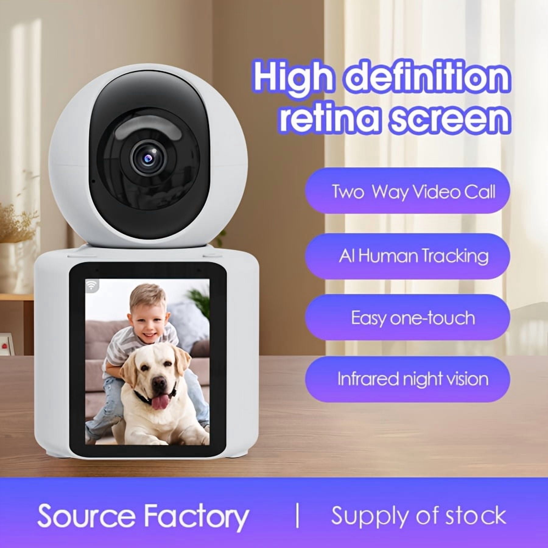 Indoor Security Camera 360° Panoramic View 2.5K HD for Baby/Pet/Elderly Monitoring, AI Human Motion Detection, Night Vision, Two-Way Audio, Dual-Band WiFi