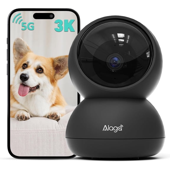 Indoor Security Camera,3K, 360 Pan/Tilt, Human/Pet/Motion AI, Night Vision, Speaker, Indoor Camera with Phone App, Compatible with Alexa & Google Assistant,5G & 2.4G WiFi,Black
