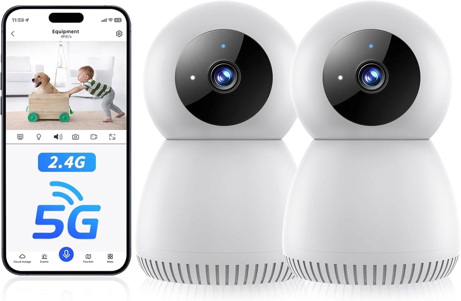 Indoor Security Camera 5G& 2.4GHz WiFi, Pan/Tilt Baby Camera for Home Security, 1080P Pet Camera with Phone App Motion Detection, 2-Way Talk, Night Vision, Siren Alarm, Compatible with Alexa(2Pack)