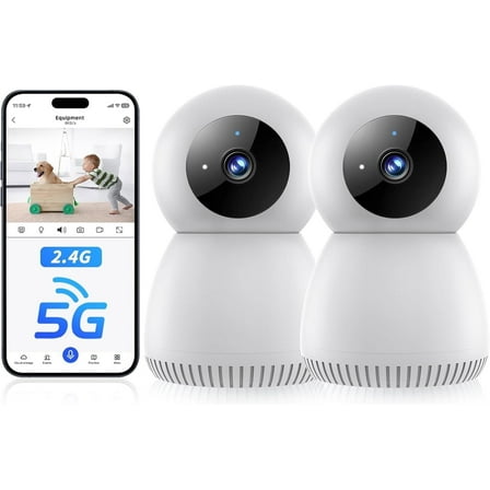 Indoor Security Camera 5G& 2.4GHz WiFi, Pan/Tilt Baby Camera for Home Security, 1080P Pet Camera with Phone App Motion Detection, 2-Way Talk, Night Vision, Siren Alarm, Compatible with Alexa(2Pack)