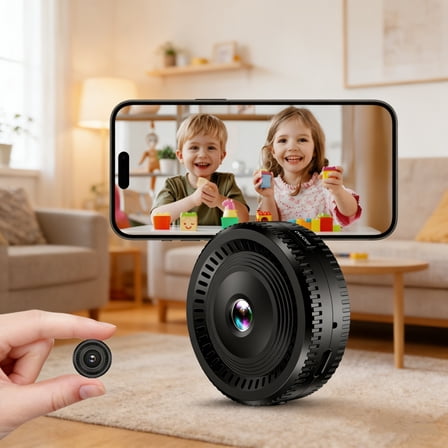 Indoor Security Camera, Wireless Mini Surveillance Camera with Rechargeable Battery, 1080P HD Night Vision, Motion Detection, Phone App Remote Monitor for Home, Office, Pet Monitor (Battery Included)