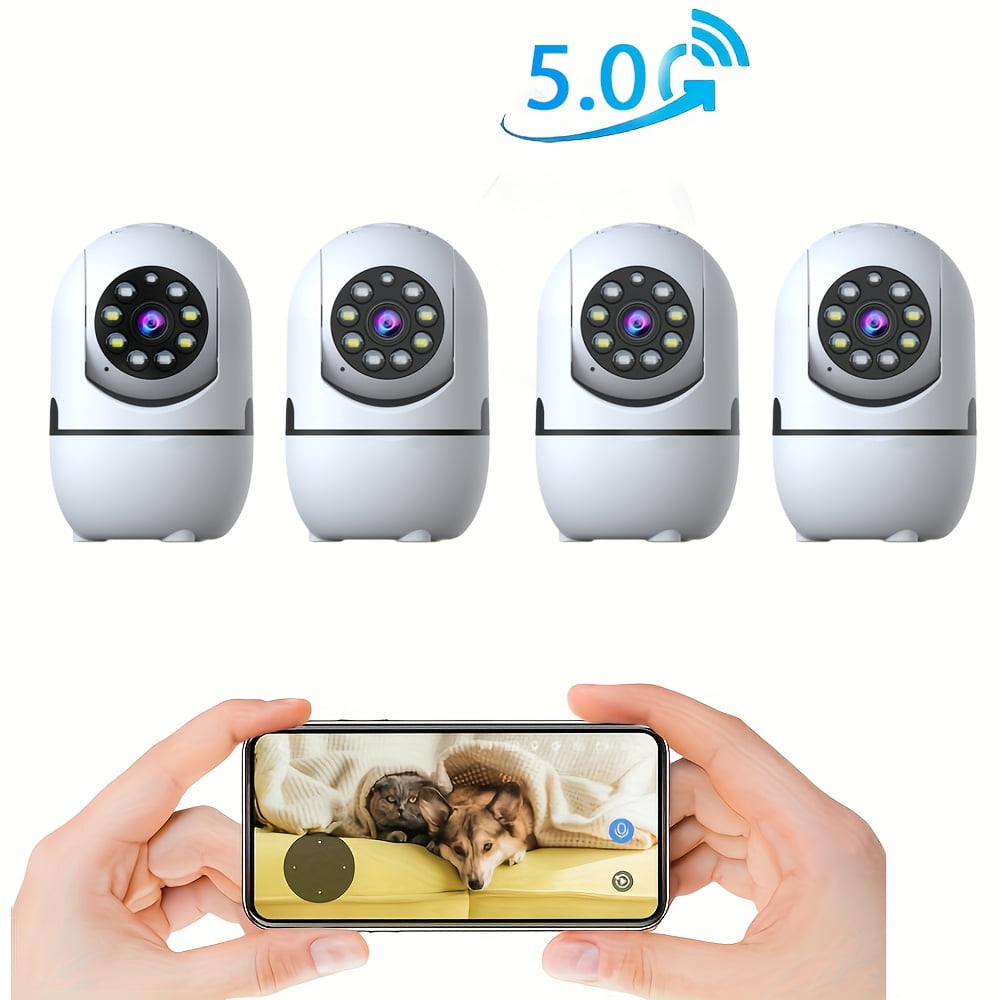 Indoor Security Camera with 5G WiFi Pan Tilt, 4 Pack Pet Camera for Home Baby Monitor, White