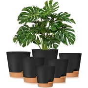 West Bay 6-Pack Self Watering Planters, Indoor Outdoor Large Flower Pot Plant Pots with Drainage Holes and Saucers, 8, 7, 6.5, 6, 5.5, 5 Inches, Black