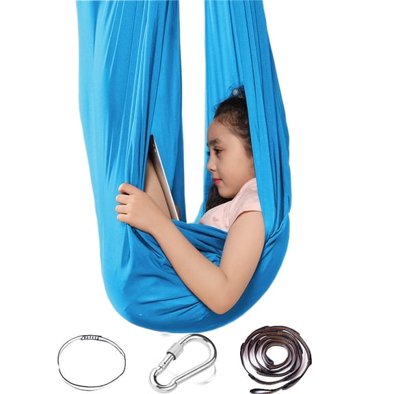 Indoor Sensory Swing Full Set, Elastic Hanging Hammock Chair with Lock Buckle for Kids Classroom Backyard, High Stretch Polyester(wxx)