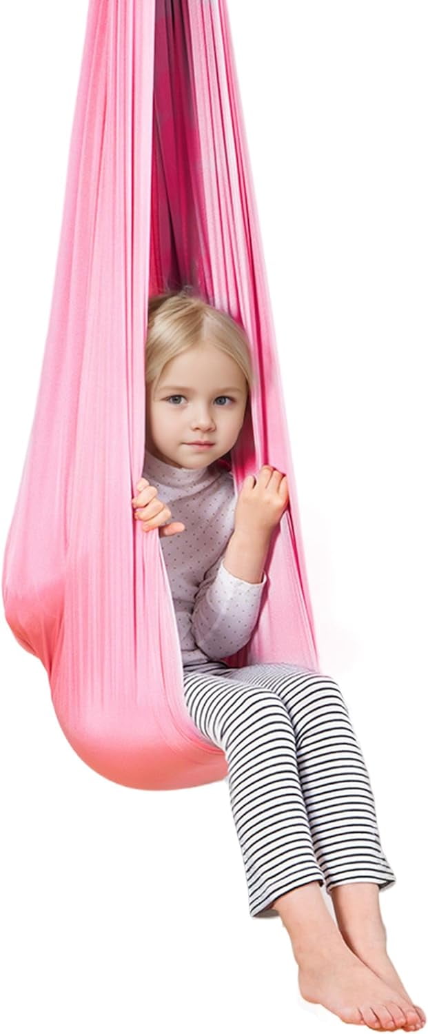 Indoor Sensory Swing for Kids : 60"×110" Autism Swing Indoor for Kids' Sensory Training Use,Sensory Swing Suitable for Children with Autism, ADHD, Sensory Impairments (Pink)