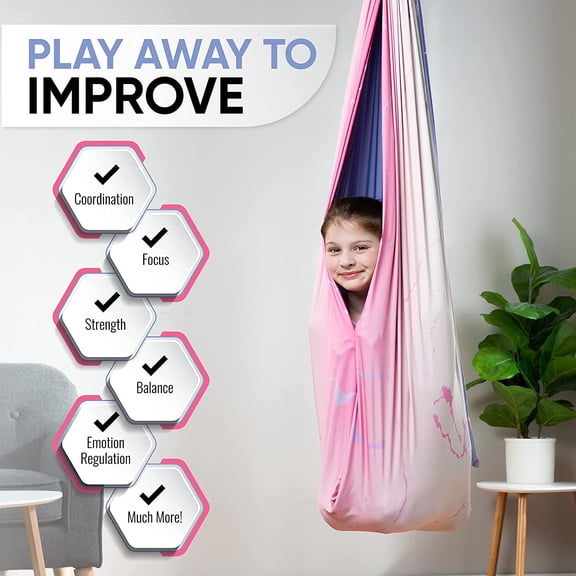 Indoor Sensory Swing for Kids or Outdoor – Holds 300lbs, Double-Layer, & 360 ° Swivel, Calming Compression Therapy Swing Hammock for Kids & Adults with All Hardware – Sensory-Motor Toys & Gifts