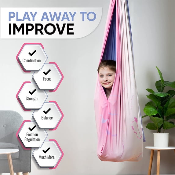 Indoor Sensory Swing for Kids or Outdoor – Holds 300lbs, Double-Layer, & 360 ° Swivel, Calming Compression Swing Hammock for Kids & Adults with All Hardware – Sensory-Motor Toys & Gifts