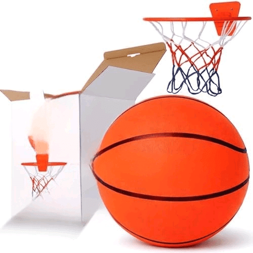 Indoor Silent Basketball Size 7 with Hoop (29.5")  Airless Foam Ball for Quiet Indoor Dribbling, Ships Uncompressed, Foldable Wall-Mounted Hoop with Adhesive Mount, No Drilling