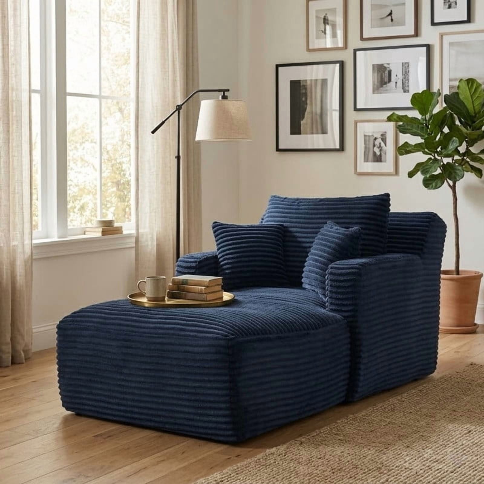 Indoor Single Chaise Lounge Sofa Chair, Modern Corduroy Upholstery Sleeper Bed Lounger Sofa Chair for Living Room,Office,Apartment, 39.4''x65.4''