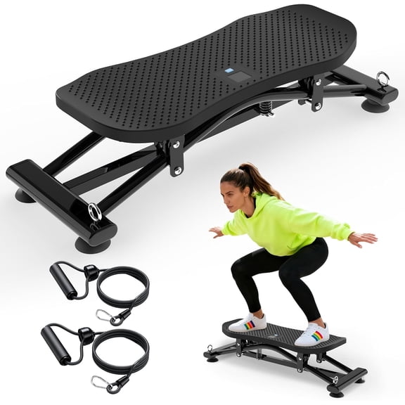 Home Fitness Balance Trainer | Stability Board with Resistance Straps | Non-Slip Core & Lower Body Strength Exercise Equipment for Indoor Cardio Workouts,Black