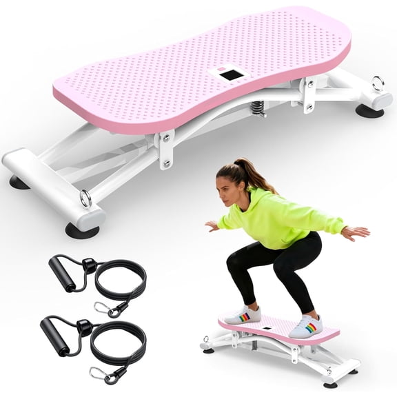 Indoor Ski Simulator with Resistance Bands - Balance Board Home Gym Sliding Machine for Full-Body Cardio, Non-Slip Base, Core & Leg Workout Trainer,Pink