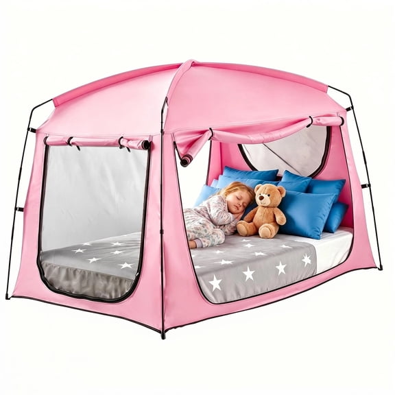 Indoor Sleep Full Size Bed Tent Adults Kids,Girls Women Blackout Privacy Bed Tents Canopy Mesh Windows