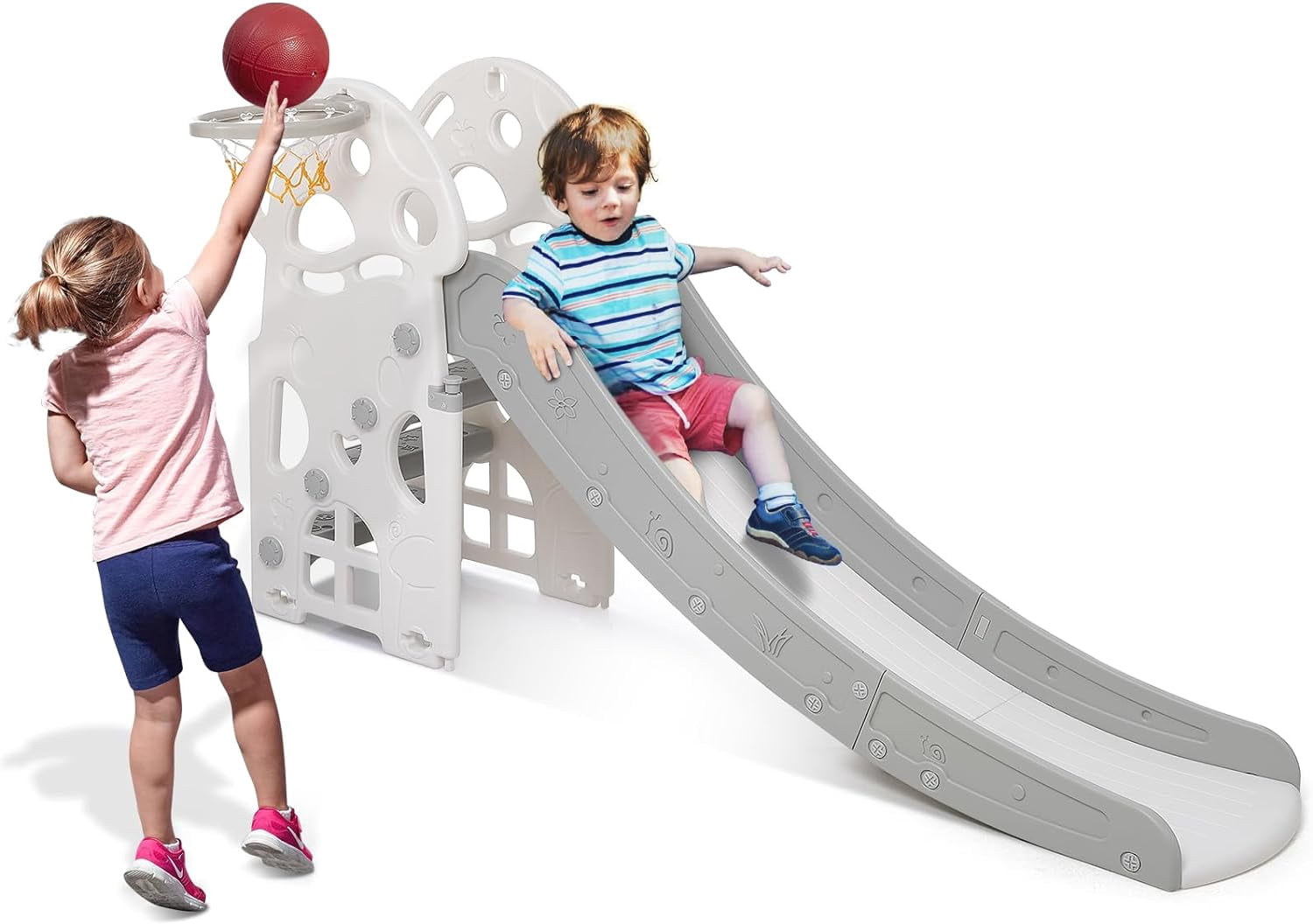 Indoor Slide for Toddlers 1-3, Kids Slide with Basketball Hoop and ...