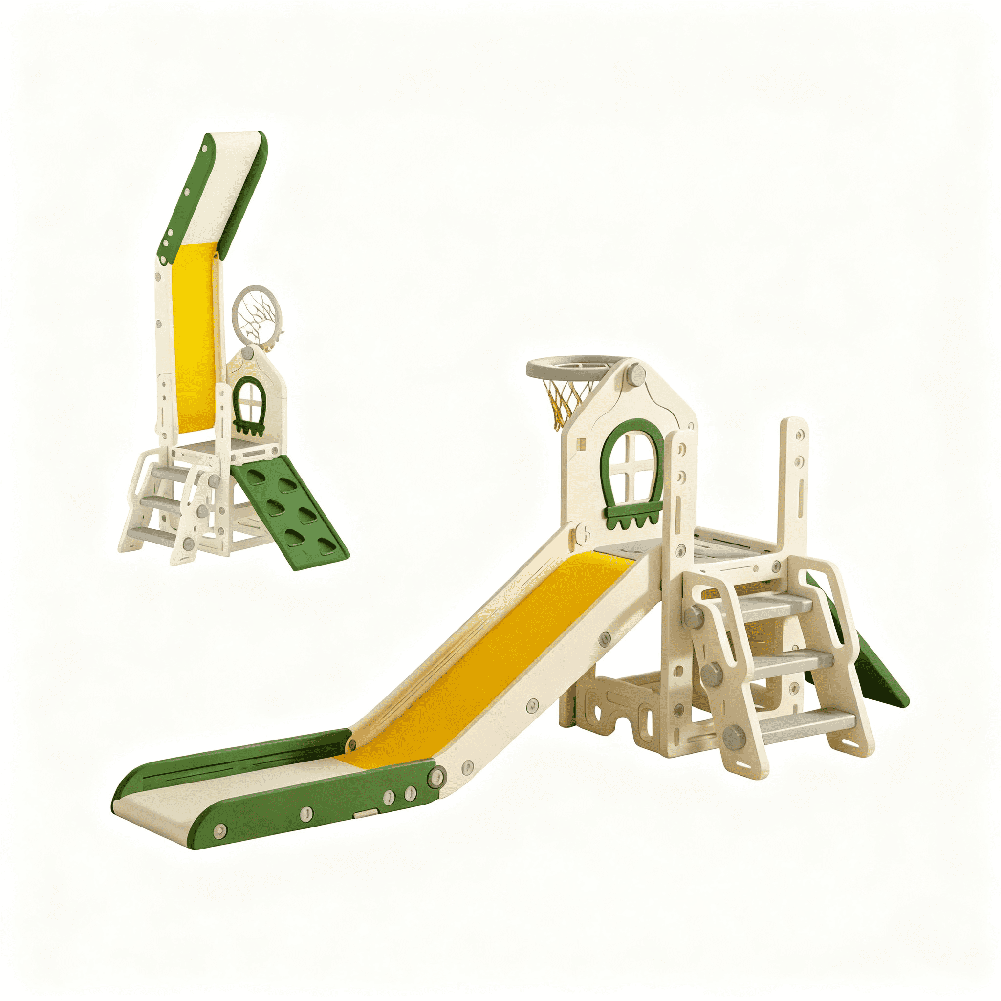 Indoor Slide with Basketball Hoop, Foldable Toddler Slide, Compact Indoor Playground Set