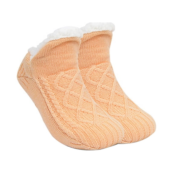 Indoor Slipper Socks Women Winter Plush Fleece Lined Thickened Non-Slip Grip House Warm Sleep Socks Beige Size S