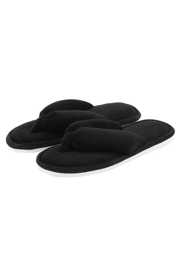 Women's Slip-Resistant Open Toe Slippers Plush Anti Slip Flip Flops, Flat, Black, 9-10