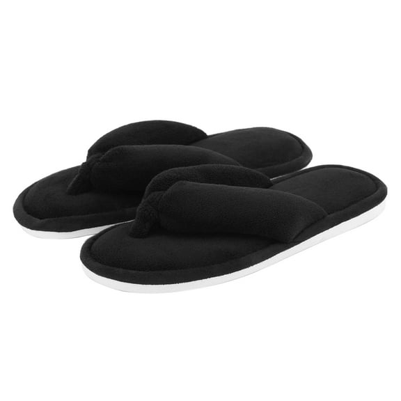 Onmygogo Women's Slip-Resistant Open Toe Slippers Plush Anti Slip Flip Flops, Black, 7-8