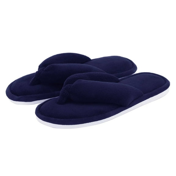Indoor Slippers for Women Open Toe, Plush Anti Slip Flip Flops (M- US women size 7-8, navy)