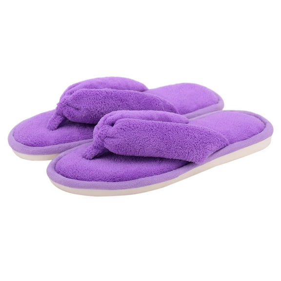 Indoor Slippers for Women Open Toe, Plush Anti Slip Flip Flops (M- US women size 7-8, purple)