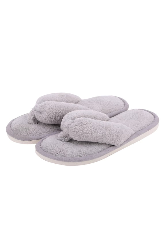 Indoor Slippers for Women Open Toe, Plush Anti Slip Flip Flops (S- US women size 5.5-6.5, gray)
