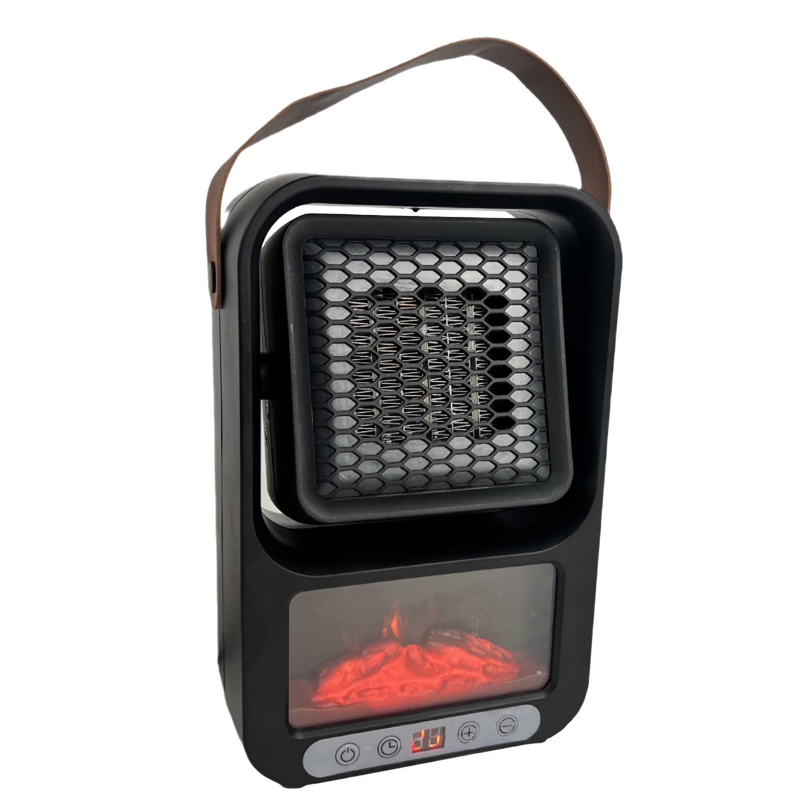 800W Plug-in Space Heater With 3D Flame Effect – PTC Ceramic, Thermostat, Timer, Overheat & Tip-Over Protection – For Office, Dorm, Bedroom