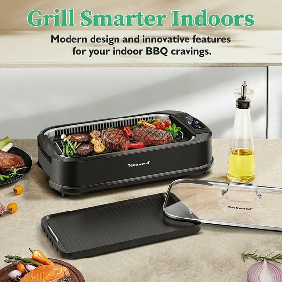 Techwood 1500W Portable Nonstick Grill and Griddle Set with 6-Level Heat Control