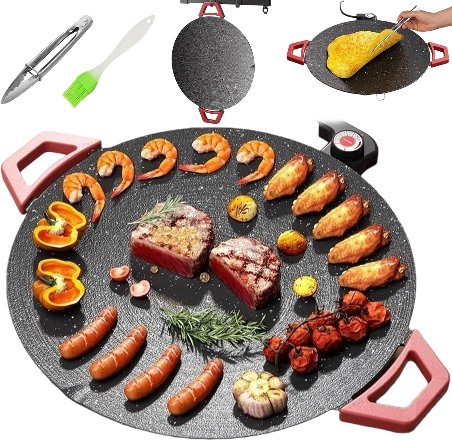 Indoor Smokeless Electric Griddle, 2026 New Portable Electric Korean BBQ Grill, Multifunctional Non-Stick Pan with Temperature Control, for Kitchen, BBQ, Pan Searing Steak, Pancakes (16in)