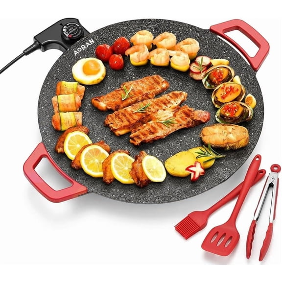 Indoor Smokeless Electric Griddle,Nonstick Round Comal Electrico Para Tortillas, with Temp Control for Steaks Pancakes BBQ, Portable Easy Clean Korean BBQ Grill for Kitchen