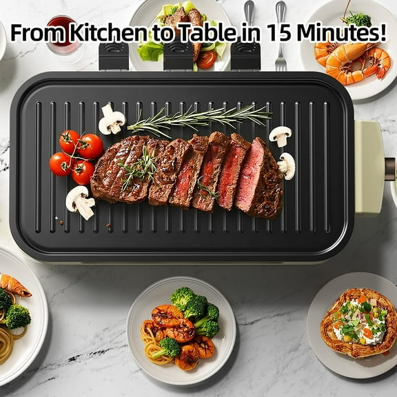 Indoor Smokeless Electric Grill with Removable Griddle for Home Cooking