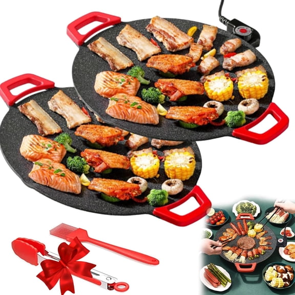 Indoor Smokeless Griddle, Nonstick Electric Grill with Adjustable Temperature Control, Portable Tabletop Electric Barbecue Grill for Steak, BBQ, Bacon, Vegetables, Home & Outdoor Use