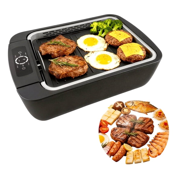Indoor Smokeless Grill,1100W Non-stick Electric Gill for BBQ and Indoor Grilling 16.2x11.2in,6-Speed Temperature Control