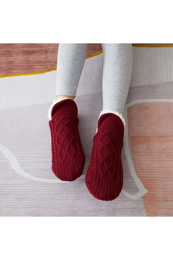 Indoor Socks Woven And Velvet Slippers Thicken Warm Home Bedroom Socks Slippers Non-Slip Foot Warm Snow Socks