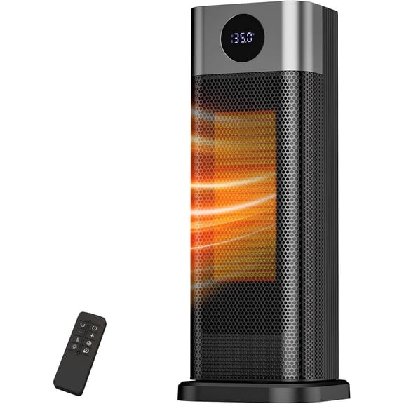 Indoor Space Heater with Remote 1500W Portable 15.5" Tall Digital Thermostat 70 Oscillation 12H Timer 3 Level Temp Tip-over Protection Electric Fan Heater for Home Office Desk Bedroom