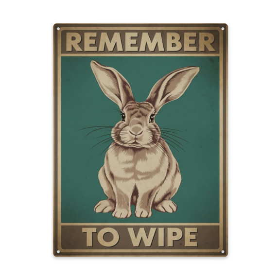 Indoor Statement Wall Decor 12x16 Inch Metal Sign Featuring Rabbit Remember To Wipe Poster Modern Retro Home Detail Ideal For Bedroom Or Reading Nook Vintage Interior Wall Accent