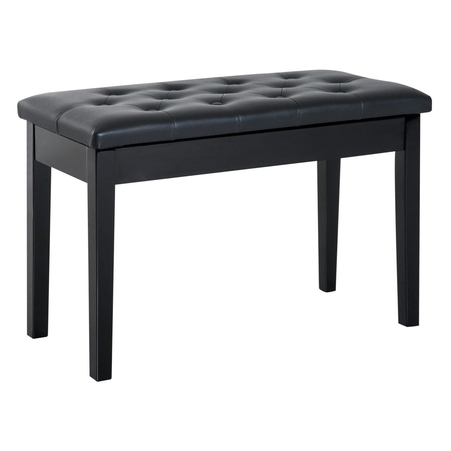 Indoor Storage Benches, Piano Bench, Duet Piano Chair with Faux Leather Padded Cushion and Wooden Frame, Button Tufted Keyboard Bench, Black, Black Wooden Storage Benches,Rattan Storage Benches