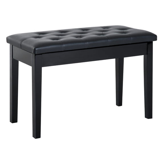 Indoor Storage Benches, Piano Bench, Duet Piano Chair with Faux Leather Padded Cushion and Wooden Frame, Button Tufted Keyboard Bench, Black, Black Wooden Storage Benches,Rattan Storage Benches