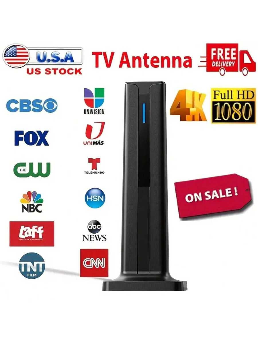 Indoor TV Antenna with Magnetic Base, 1080P/4K Signal Amplifier & Long ...