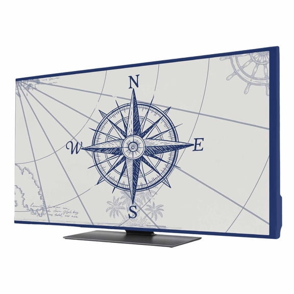 Indoor TV Cover 24 Inch, Blue Compass Nautical Elastic Monitor Dust Covers for Television, Desktop Computer Coastal Abstract Art Retro Dustproof Fitted TV Cover for Inside 20.9"L x 11.8"H