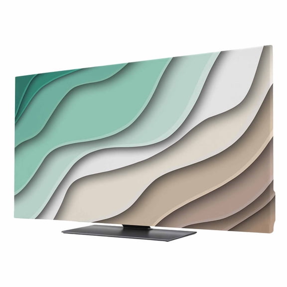 Indoor TV Cover for 24 Inch Flat Screen, Green Brown Ombre Stretch Fabric Dust Proof TV Screen Protector, Modern Geometric Abstract Aesthetic Cream Slipcover Monitor Cover for LED LCD Smart TVs