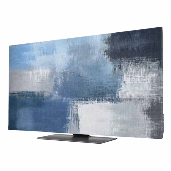Indoor TV Cover for 24 Inch Flat Screen, Navy Blue Ombre Stretch Fabric Dust Proof TV Screen Protector, Modern Oil Painting Geometric Slipcover Monitor Cover for LED LCD Smart TVs Desktop Computer