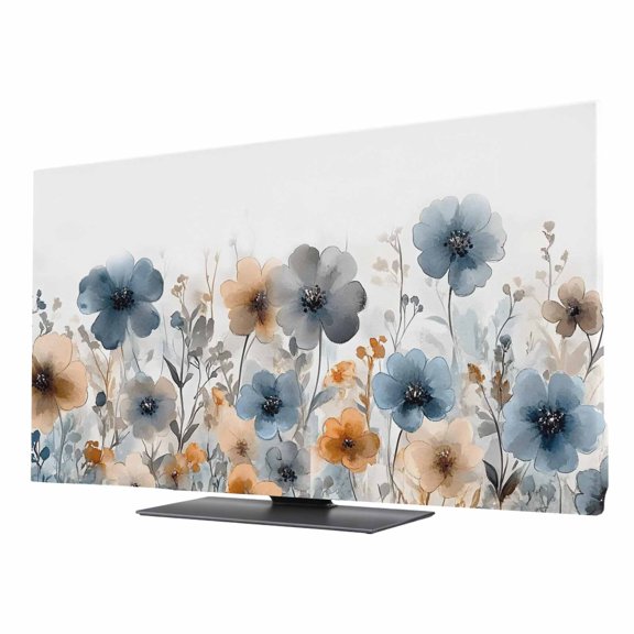 Indoor TV Cover for 24 Inch Flat Screen, Poppies Floral Stretch Fabric Dust Proof TV Screen Protector, Spring Botanical Flowers Summer Slipcover Monitor Cover for LED LCD Smart TVs Desktop Computer