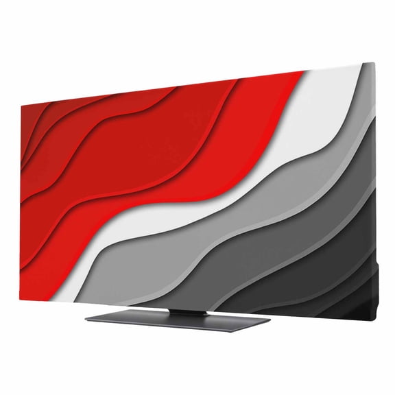 Indoor TV Cover for 24 Inch Flat Screen, Red Black Ombre Stretch Fabric Dust Proof TV Screen Protector, Modern Geometric Abstract Aesthetics Cream Slipcover Monitor Cover for LED LCD Smart TVs