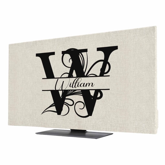 Indoor TV Cover for 32 Inch Flat Screen, Letter W Stretch Fabric Dust Proof TV Screen Protector, Monogram Words Slipcover Monitor Cover for LED LCD Smart TVs Desktop Computer